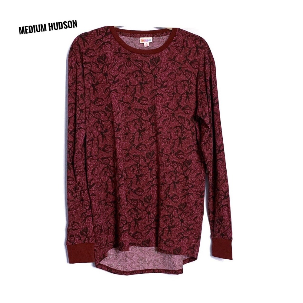 Medium LulaRoe Hudson Long Sleeve Maroon Floral Fits 10/12